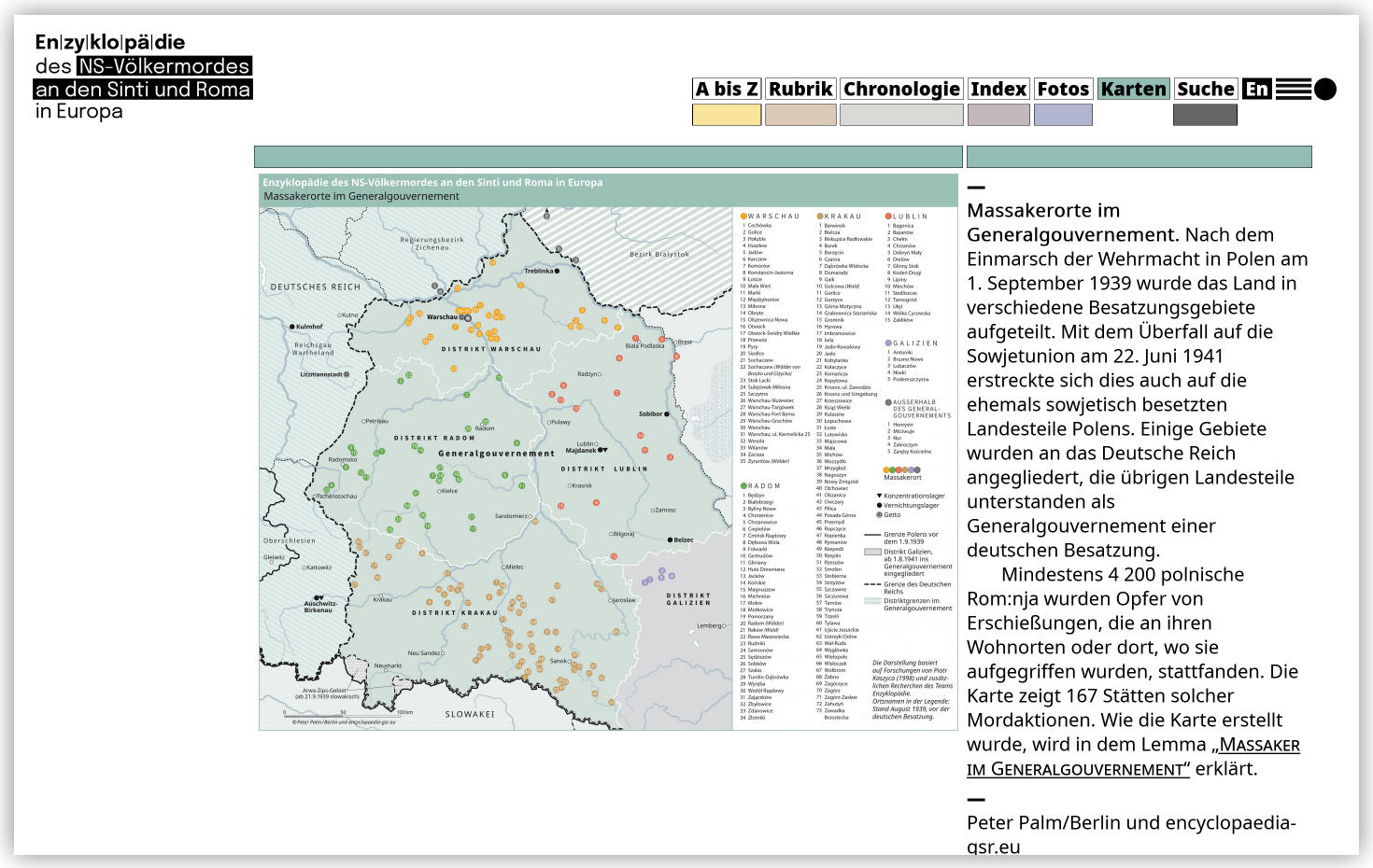 Karte Massaker im Generalgouvernement - Stand Abbildung: 24.08.2026